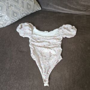 Free People Floral Puff Sleeve Bodysuit